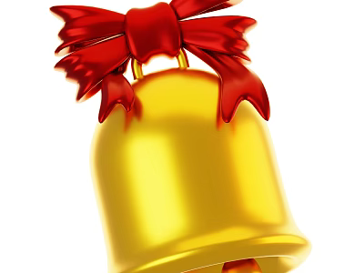 Decorative Ornament Set With Golden Bell And Red Bow Accent 3d model