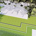 Hexagonal Pergola Open Structure With Paved Ground And People Enjoying Green Grass