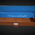 Unique Outdoor Chair Designed From Blue Chevrolet Truck Bed With Wooden Seat