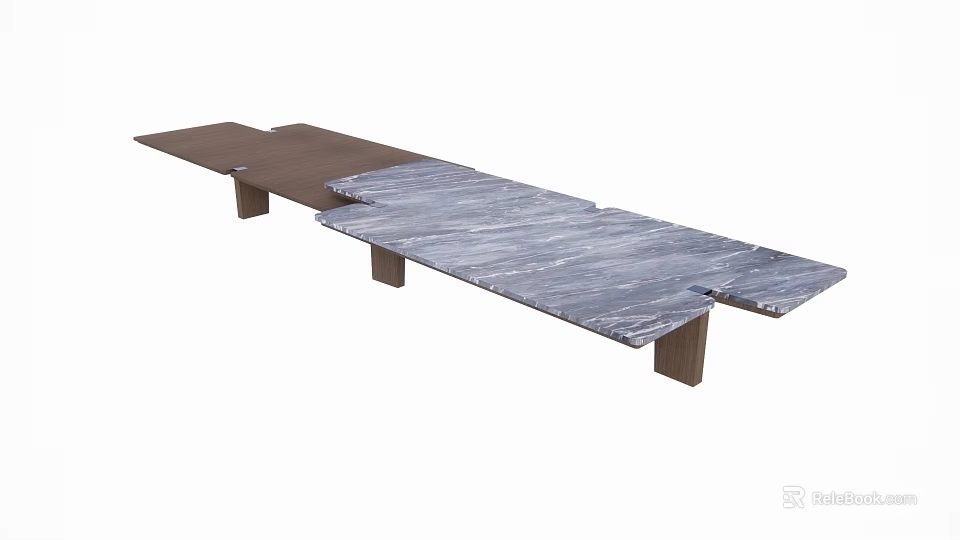 Modern Dining Table and Chair Set with Marble Top and Wooden Legs 3d model 