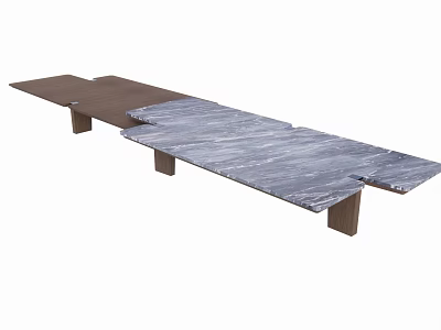Modern Dining Table and Chair Set with Marble Top and Wooden Legs 3d model