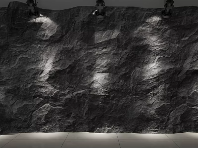 Modern Rock Texture Background Wall With Ceiling Spotlights And Lighting Effects 3d model