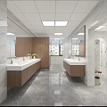 Modern Public Restroom Interior with Shower Heads Lockers and Washing Machine