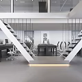 Modern Public Office Space Interior Design With CBD Signage Staircase And Work Desks