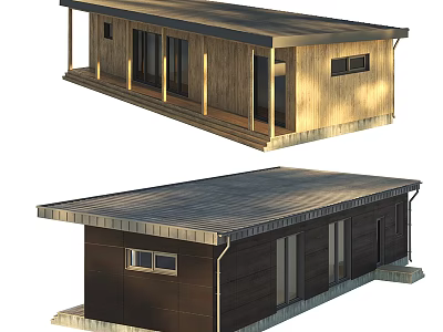Modern Wooden House Exterior Design With Flat Roof Large Windows And Porch 3d model