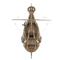 Wooden Sailing Ship Model Detailed Structure With Tall Mast Ropes And Wooden Deck Details