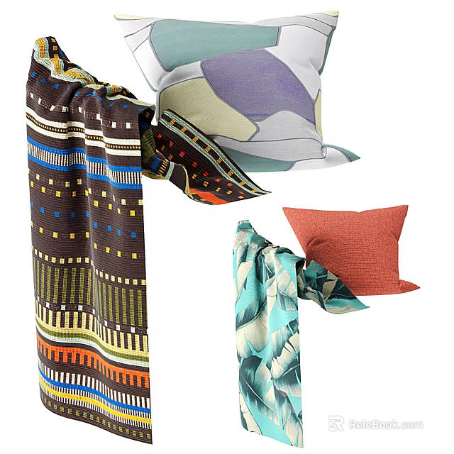Colorful Decorative Pillows With Geometric Patterns Stripes And Leaf Prints For Home Sofa Decoration 3d model 