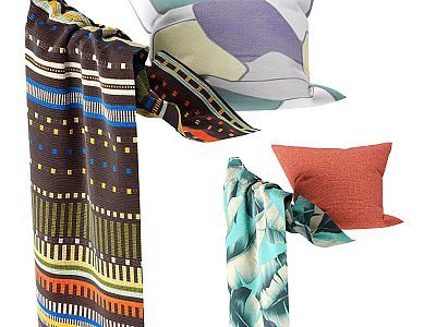 Colorful Decorative Pillows With Geometric Patterns Stripes And Leaf Prints For Home Sofa Decoration 3d model