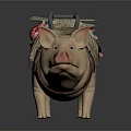 Fantasy Character Riding Pig Mount With Decorative Saddle And Gear Equipment