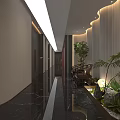 Elegant Modern Elevator Hallway Interior With Black Marble Floor Green Plants And Soft Lighting