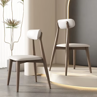 Modern Dining Chairs With White Cushions And Wooden Legs In Minimalist Interior 3d model