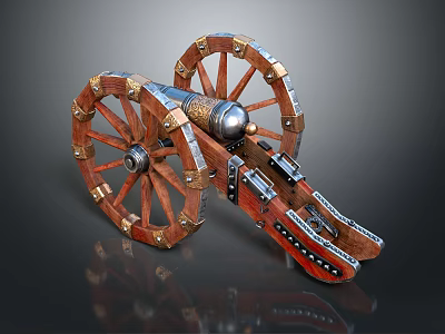 Ancient Cannon With Wooden Wheels And Metal Barrel Historical Military Artifact 3d model