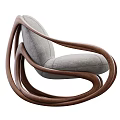 Modern Leisure Chair With Curved Wooden Frame And Gray Fabric Seat