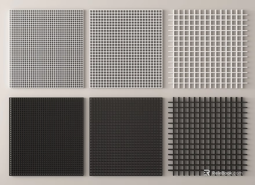 Architectural Grid Panels With Black White Grey Colors and Various Grid Patterns 3d model 