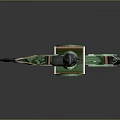 Green Ornate Axe With Intricate Design Brown Handle And Silver Base Fantasy Weapon