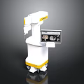 Mobile Medical Device With White And Yellow Design Display Screen And Wheels