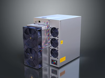 Efficient Electronic Device with Multiple Cooling Fans Silver Casing and Connected Cables 3d model