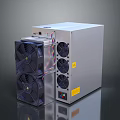 Efficient Electronic Device with Multiple Cooling Fans Silver Casing and Connected Cables