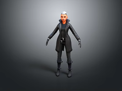 Sleek Game Movie Character With Black Coat And Light Colored Hair In Adventure Theme 3d model