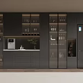 Modern Black Wine Cabinet With Glass Doors For Kitchen Storage And