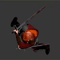 Red Haired Woman in Armor Holding Two Red Swords in Battle Stance