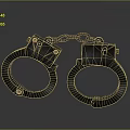 Metal Handcuffs With Connected Chain Against Dark Background Showing Metallic Texture 3d model