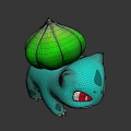 Cute Blue Green Game Movie Character With Red Eyes And Green Leaf On Back