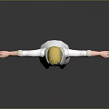 Game and Movie Character With Blonde Hair White Coat Blue Outfit Red Shoes Arms Outstretched