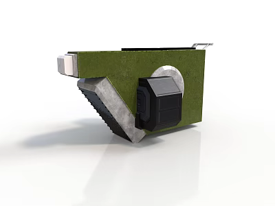 Green Mechanical Component With Protruding Gray Metal Frame And Black Square Module 3d model
