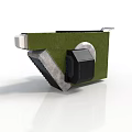 Green Mechanical Component With Protruding Gray Metal Frame And Black Square Module