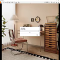 Quiet Desk and Chair Ancient Desk and Chair Combination Storage Cabinet Table Lamp Floor Lamp Hanging Picture Combination Ornaments Combination Floor Plant Carpet Dream Curtain 3d model