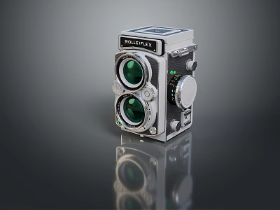 Vintage Rolleiflex Twin Lens Reflex Camera With Classic Design And Green Lenses 3d model