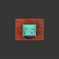 Blue Portable Radio Style Speaker with Antenna Pink Buttons and Cartoon Pattern on Red Mat