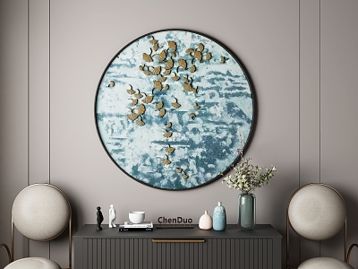 New Chinese Style Round Frame Painting Round Blue Bottom Ginkgo Leaf Decorative Painting model