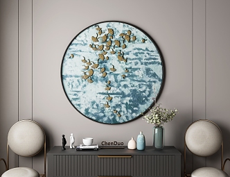 New Chinese Style Round Frame Painting Round Blue Bottom Ginkgo Leaf Decorative Painting 3d model