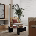 Modern Living Room Interior With Wooden Bookshelf Sliding Screen White Sofa And Woven Pendant Light