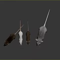 Group of Brown White and Gray Mice on Dark Background Surface