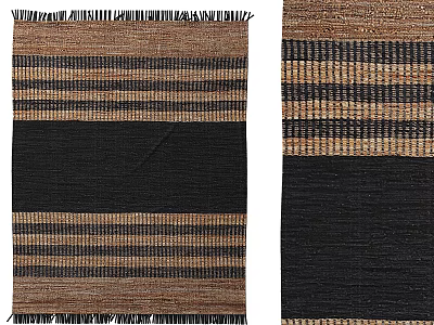 Square Rug With Horizontal Stripes Brown Black Beige Fringed Edges Modern Style 3d model