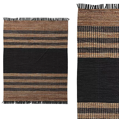 Square Rug With Horizontal Stripes Brown Black Beige Fringed Edges Modern Style 3d model