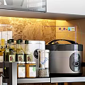 Kitchen Double Tier Microwave Stand with Storage for Rice Cooker Spice Bottles Hanging Cooking Utensils