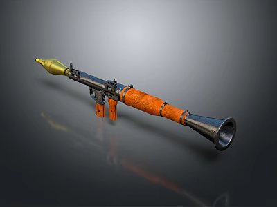 Rocket Launcher Weapon With Yellow Tip Orange Barrel And Metallic Structure 3d model