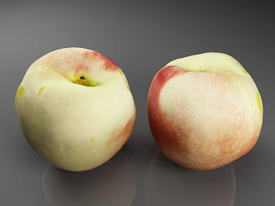 Two Fresh Peaches With White And Pink Blush Fuzzy Skin On Gray Background 3d model