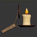 Decorative Lit Candle With Metal Spoon Wooden Handle On Metal Tray