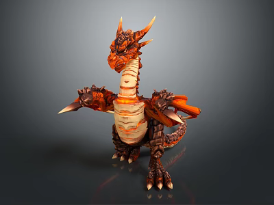Mythical Dragon Game Film Character With Orange Red Scales Horned Head Sharp Claws And Winged Body 3d model