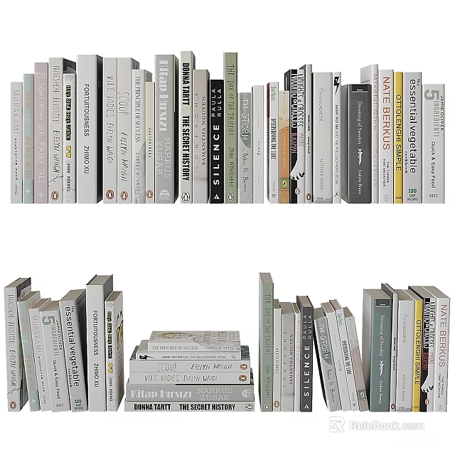Stylish Books And Magazines Display On Shelves With Stacked Arrangement And Various Genres 3d model 