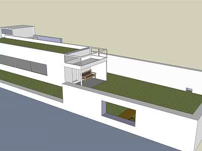 Modern Office Building With Green Roof Balcony Large Windows And White Exterior 3d model