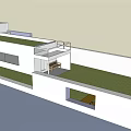 Modern Office Building With Green Roof Balcony Large Windows And White Exterior