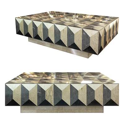 Modern Coffee Table With Geometric Marble Inlaid Design And Black White Surface 3d model