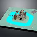 Cartoon Scene Featuring Castle Model With Blue Moat And Decorative Elements On Base 3d model
