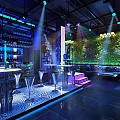 Modern Bar Interior With Neon Lights Green Wall Decor And Bar Stools